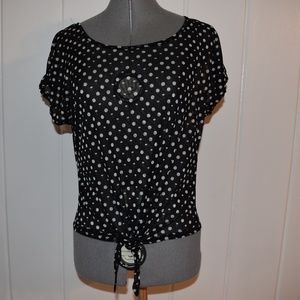 Hot Topic Polka Dot Skull Top Sheer Tie Front Goth